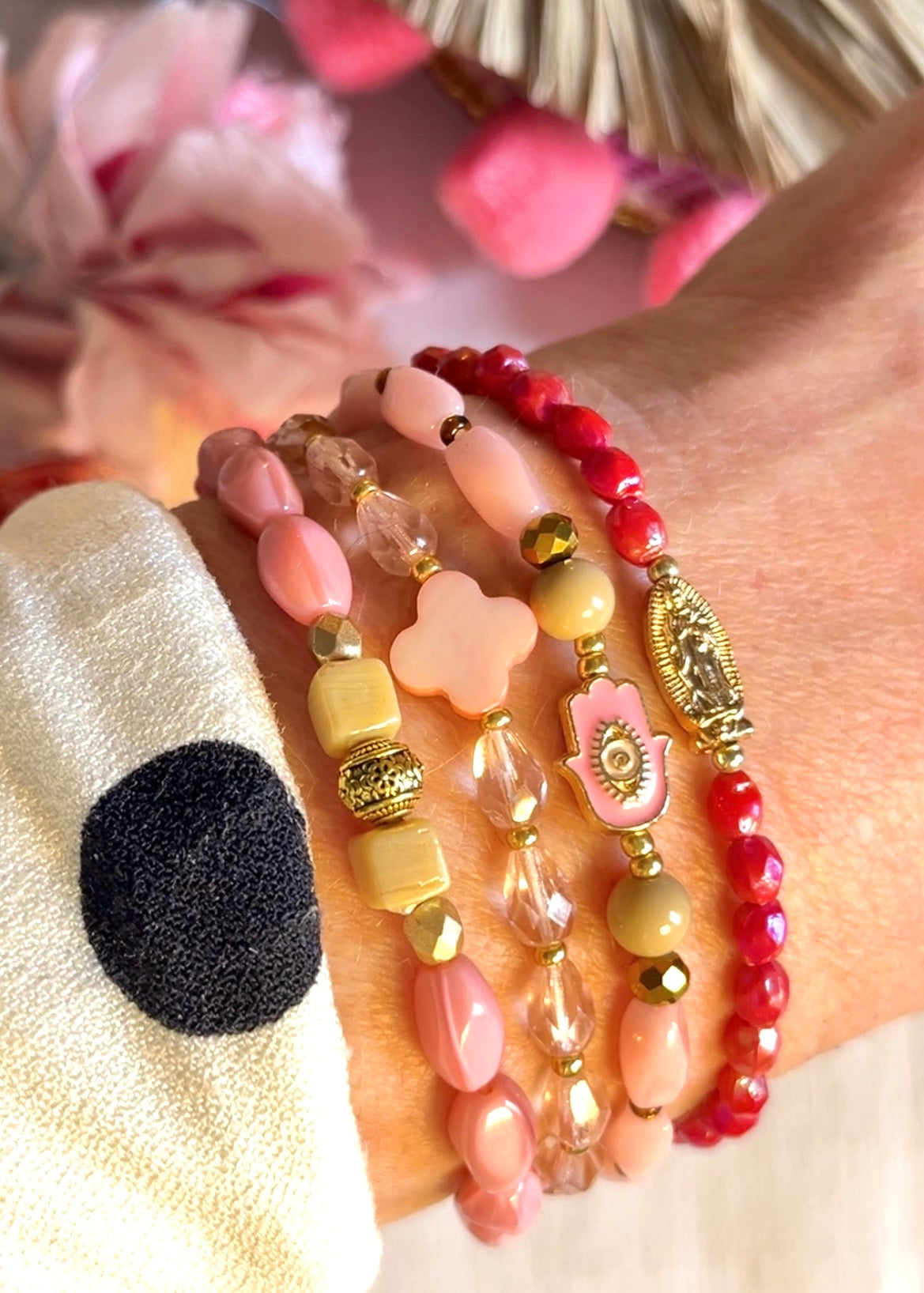 Blush – Bracelet - perles anciennes de chapelet Arastuce
