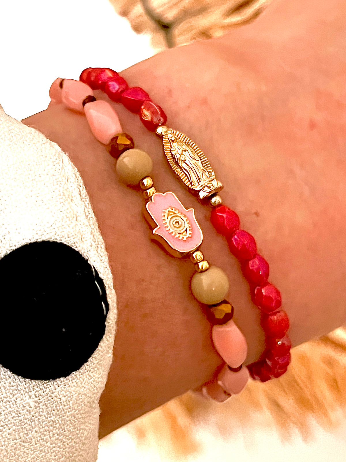 Blush – Bracelet - perles anciennes de chapelet Arastuce