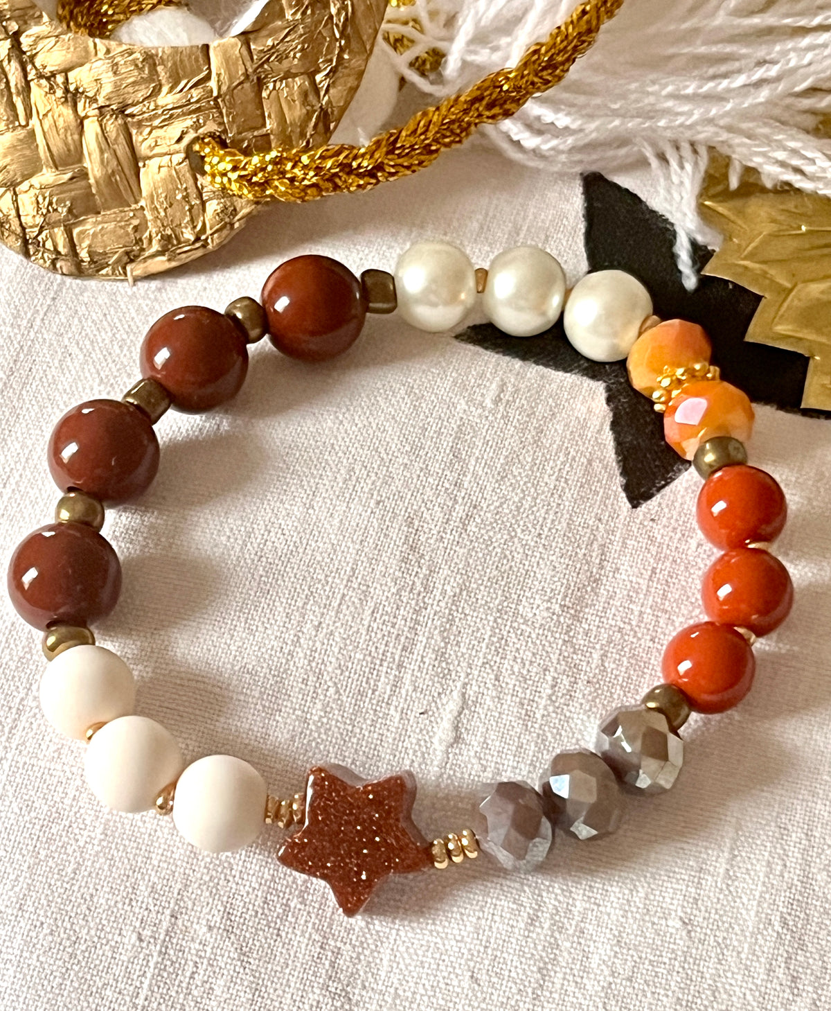 HOSHI – multi perles et étoile paillettes caramel Arastuce