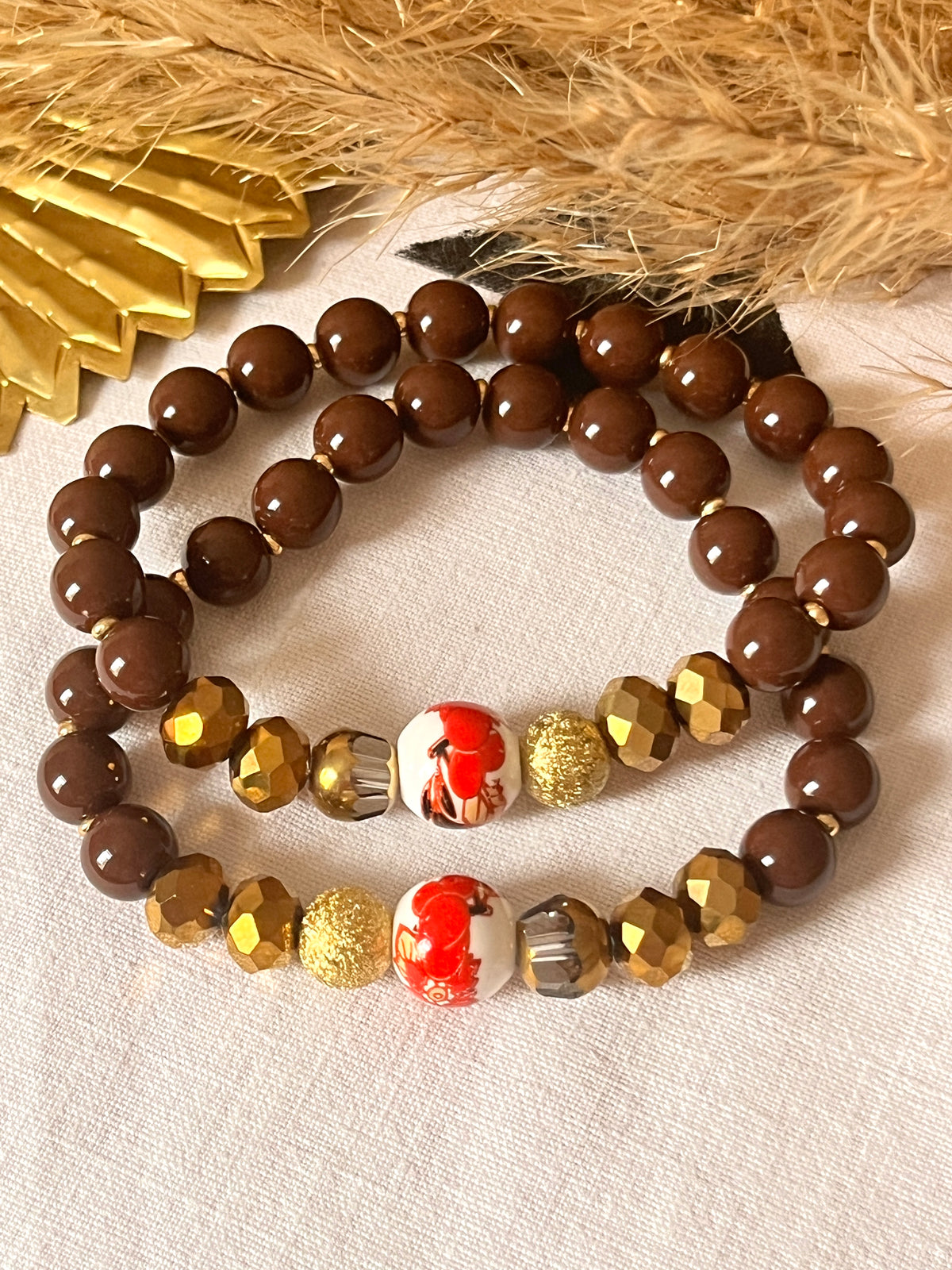 Vintie -bracelet brown et perle vintage en faience Arastuce