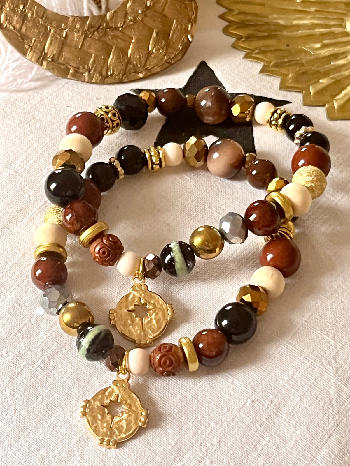 ZAG – Bracelet chocolat noisette & médaille ajouré étoile Arastuce