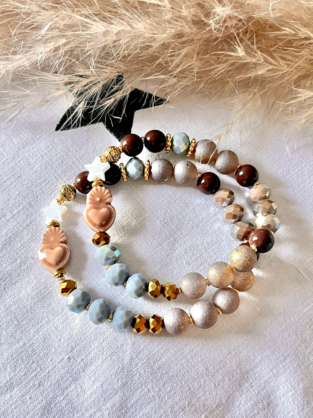 Oslo – Bracelet coeur sacré caramel et bleu glacier Arastuce
