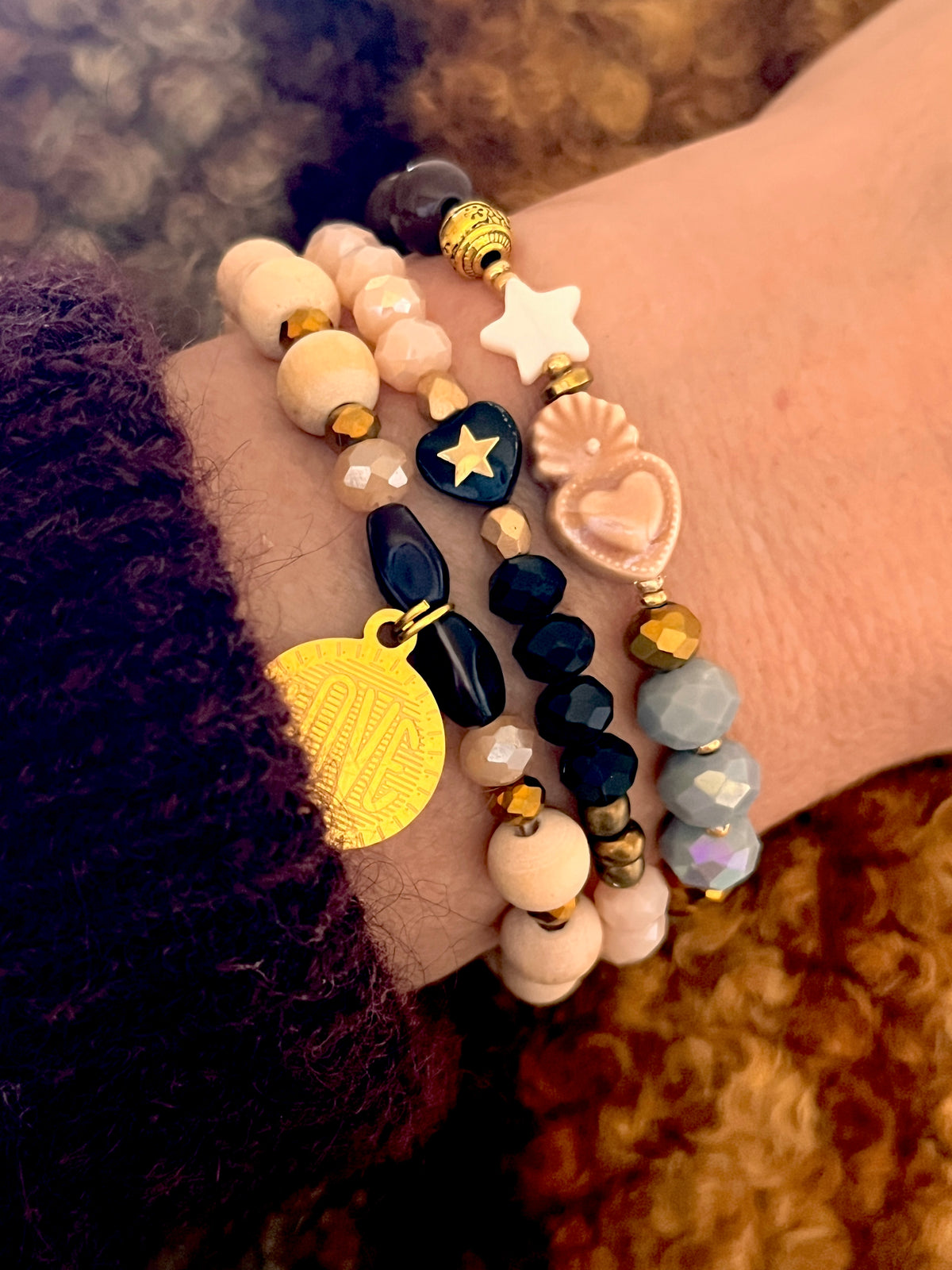 Oslo – Bracelet coeur sacré caramel et bleu glacier Arastuce
