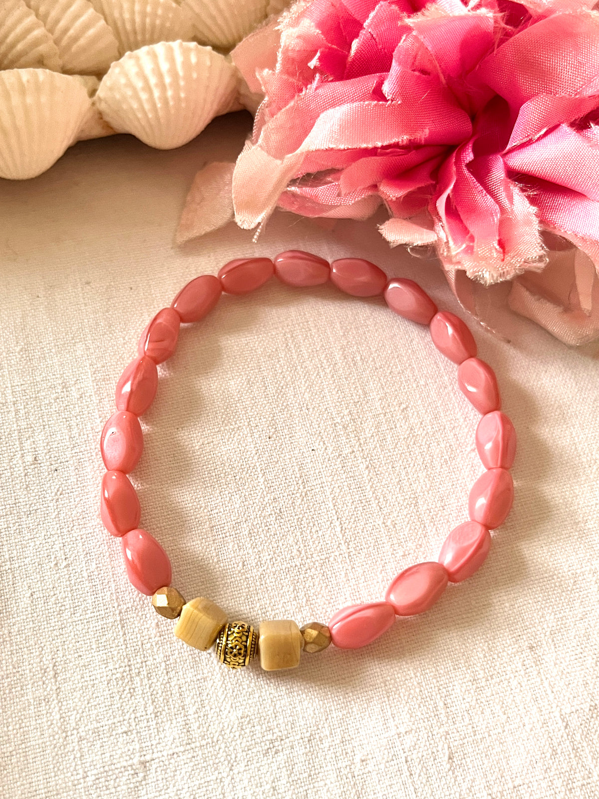 Blush – Bracelet - perles anciennes de chapelet Arastuce