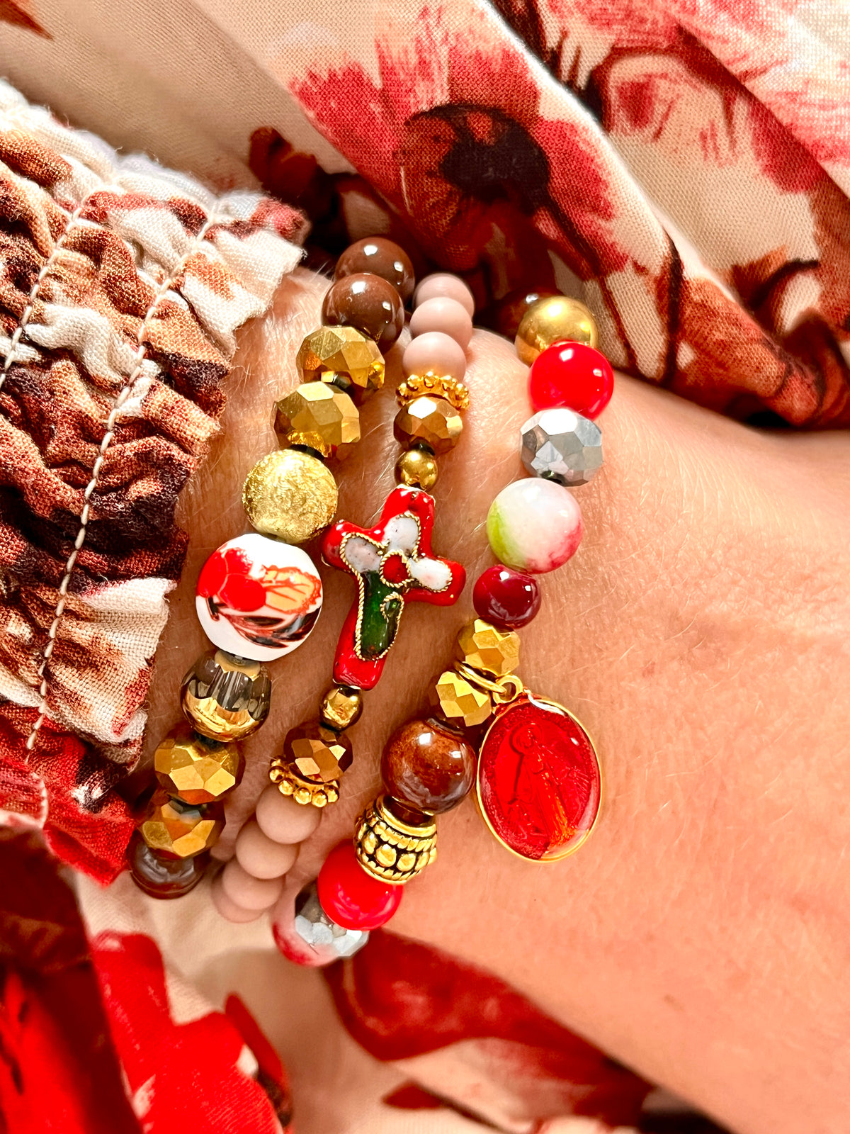 Vintie -bracelet brown et perle vintage en faience Arastuce
