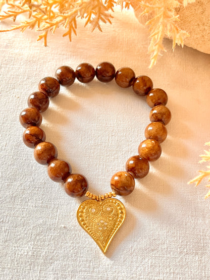Céleste- Bracelet en pierre naturelle et médaille symbole. Arastuce