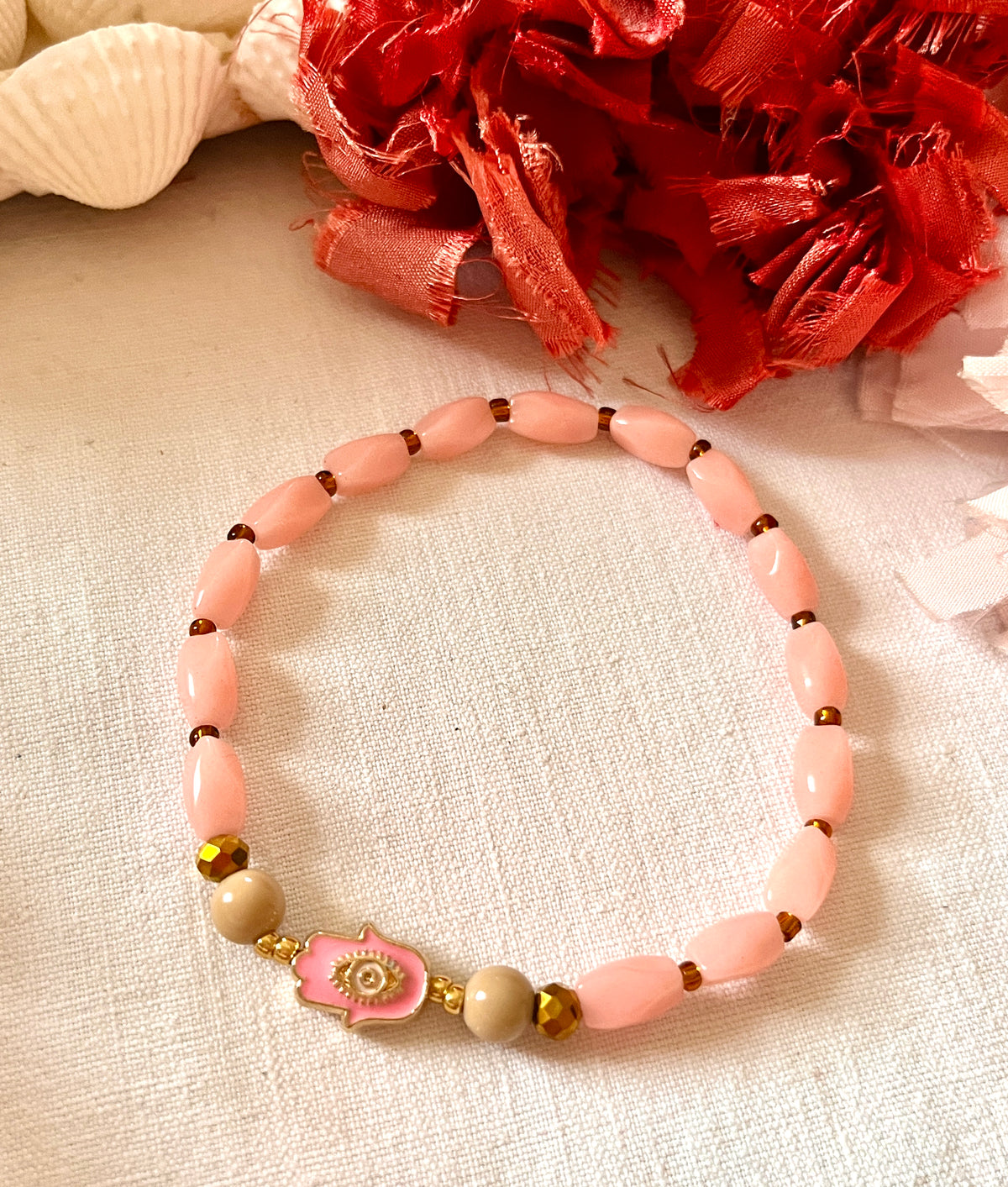 Blush  – Bracelet - perles anciennes  de chapelet Arastuce