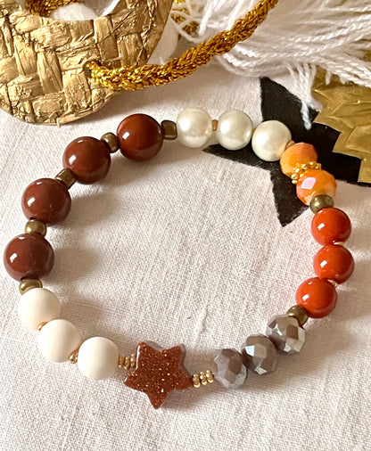HOSHI – multi perles et étoile paillettes caramel Arastuce