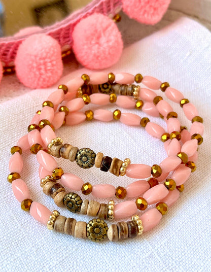 Florine – Bracelet fleur bronze & perles anciennes Arastuce