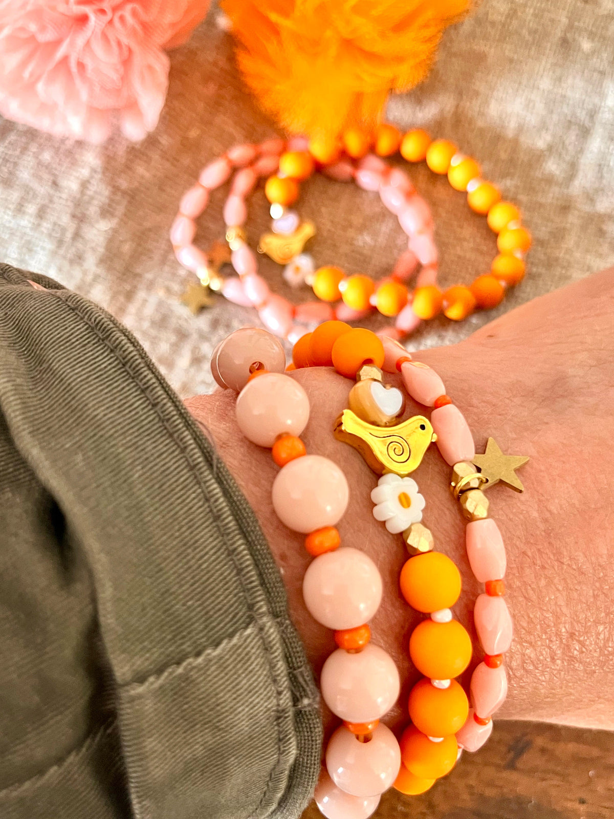 Ziggy – Bracelet perles nude & rocaille orange Arastuce