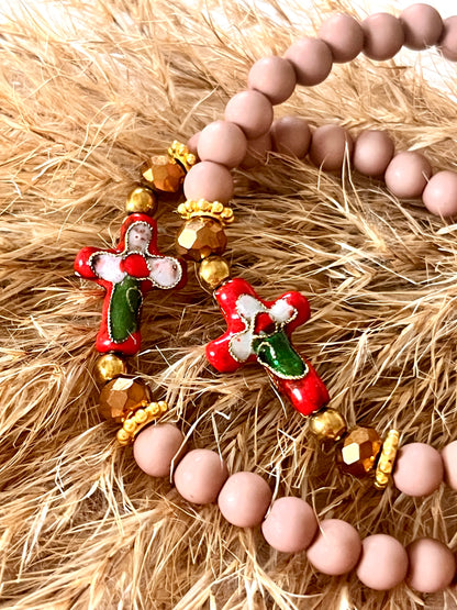 Jany – Bracelet croix fleuri rouge Arastuce