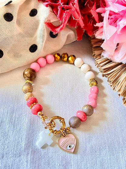 Smile Rose. – Bracelet perles fermoir et charm's Rose Arastuce