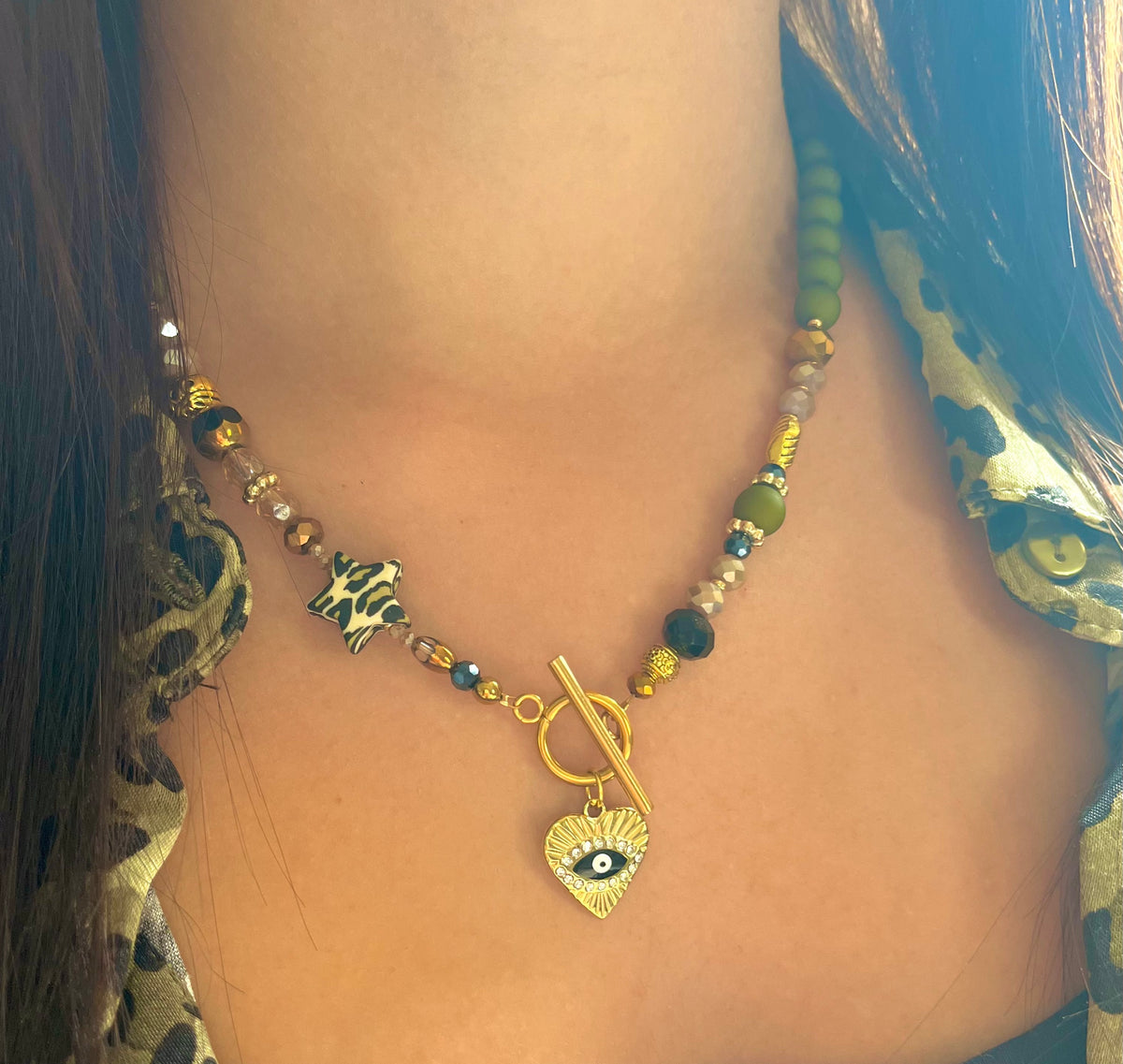 WILD - ras-de-cou perles- pendentif coeur et oeil protecteur Ma boutique