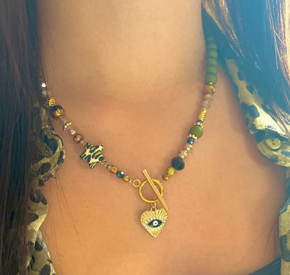 WILD - ras-de-cou perles- pendentif coeur et oeil protecteur Ma boutique