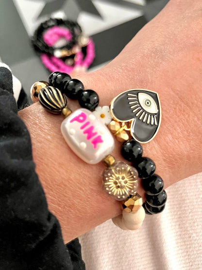 IBIZA Noir – Bracelet perles noires & Cœur protecteur Arastuce