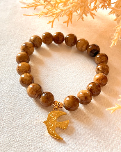 Céleste- Bracelet en pierre naturelle et médaille symbole. Arastuce