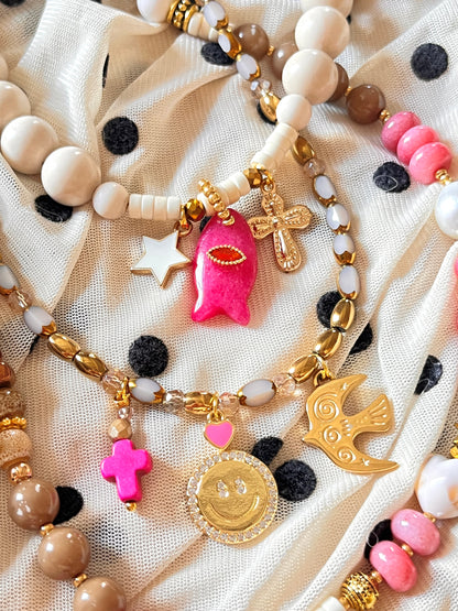 Oxilyo ROSE - Ras de cou en pierre naturelle et son trio de charm's Ma boutique