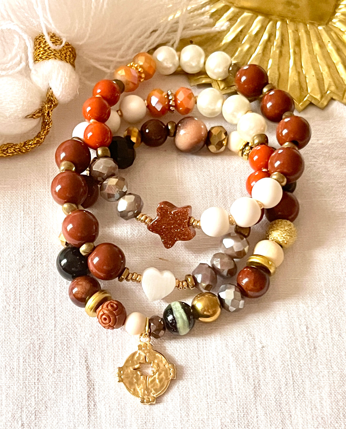 HOSHI – multi perles et étoile paillettes caramel Arastuce