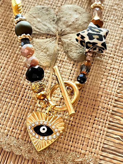 WILD - ras-de-cou perles- pendentif coeur et oeil protecteur Ma boutique