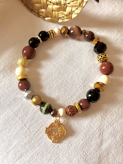 ZAG – Bracelet chocolat noisette & médaille ajouré étoile Arastuce